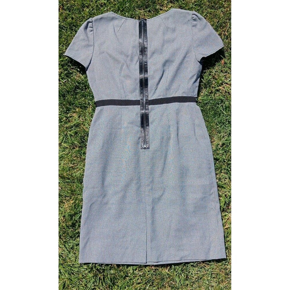 Edgy Charcoal Midi Sheath Dress Studded Leather Accent Size 8 Career Office - Picture 2 of 9